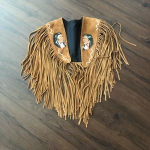 100% Apache leather tasseled shawl